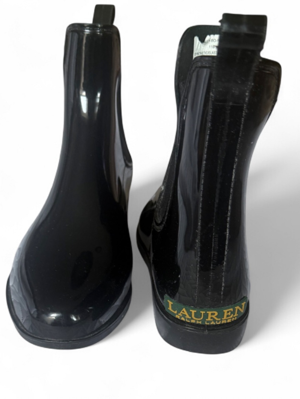 Lauren Ralph Lauren Black Glossy Chelsea Rain Boots
